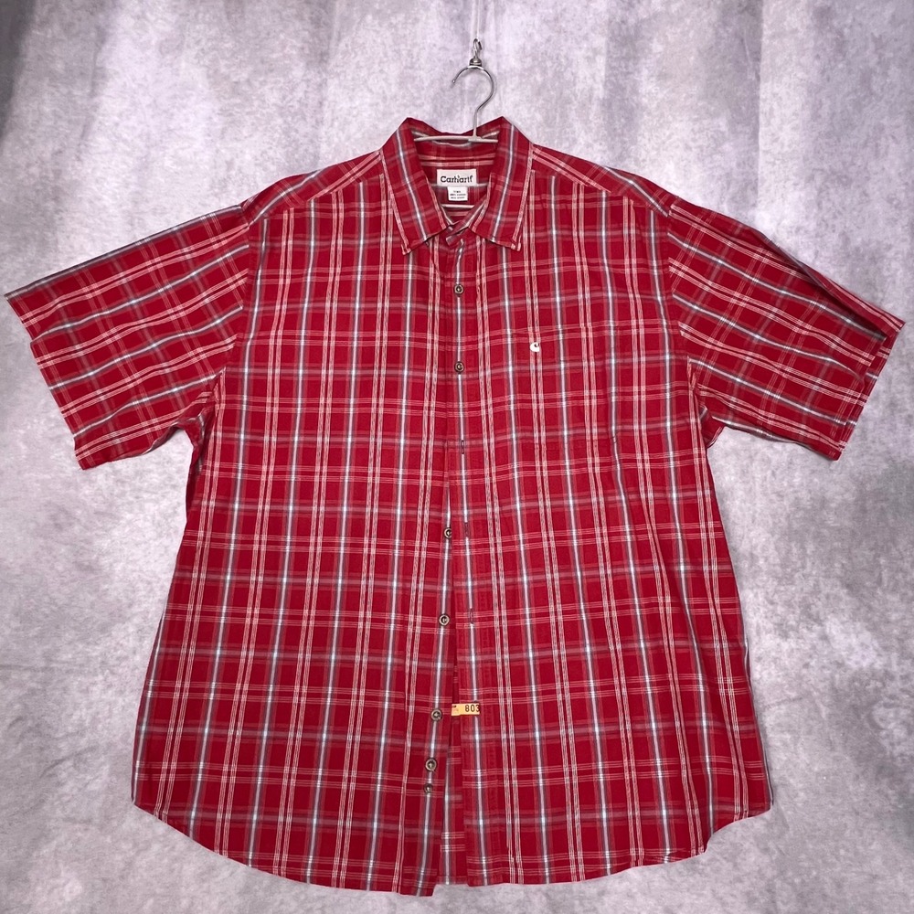 Carhartt Button Down Shirt Mens 2XL Red Plaid Excellent Short Sleeve S208 CRI - Picture 4 of 12